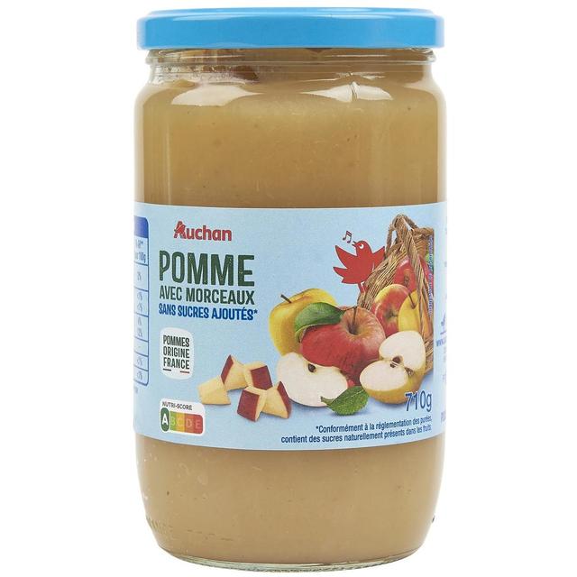 3596710492343 - Auchan - Purée de pomme avec morceaux sans sucres ajoutés en bocal
