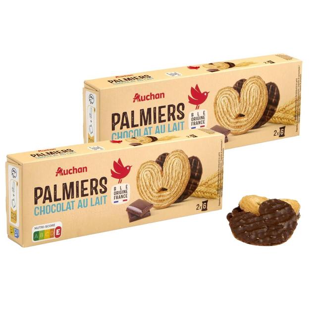 2050000408243 - Auchan - Palmiers biscuits feuilletés nappés au chocolat au lait