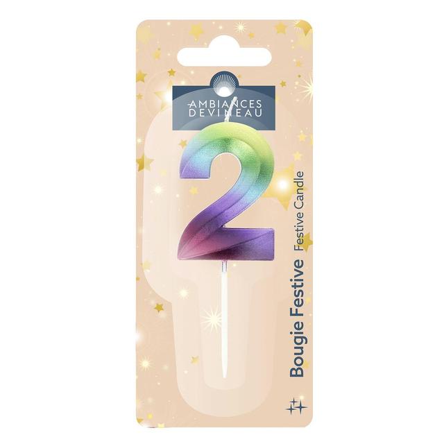 3482356828243 - Ambiances Devineau - Bougie anniversaire chiffre 2 multicolore