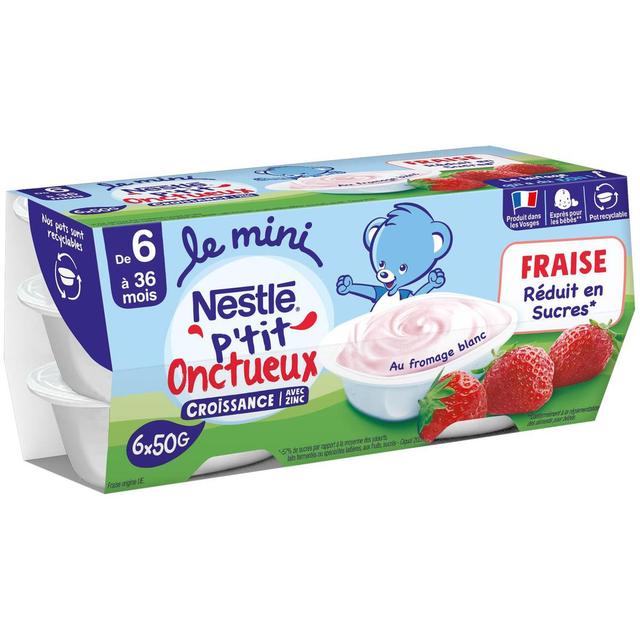 8445290568243 - Nestlé - P'tit Onctueux - Mini Dessert Lacté Fraise Fromage Blanc Coupelle Bébé Dès 6 mois