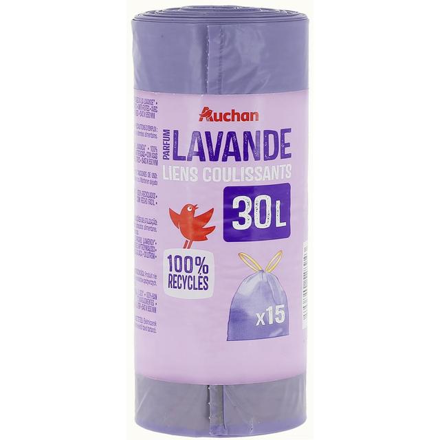 3596710528943 - Auchan - Sacs poubelle avec liens coulissants parfum lavande 30L