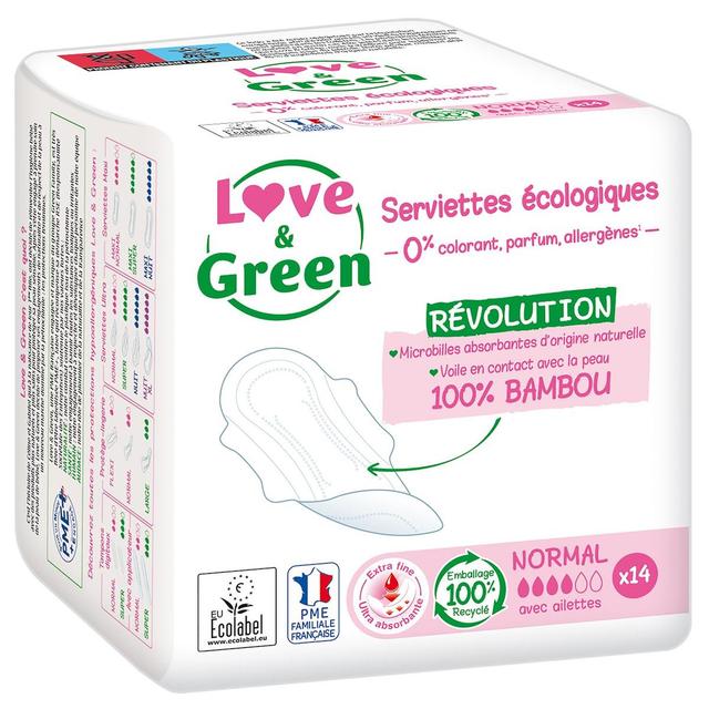 3700668700744 - Love & Green - Serviettes hygiéniques flux normal anti-irritations