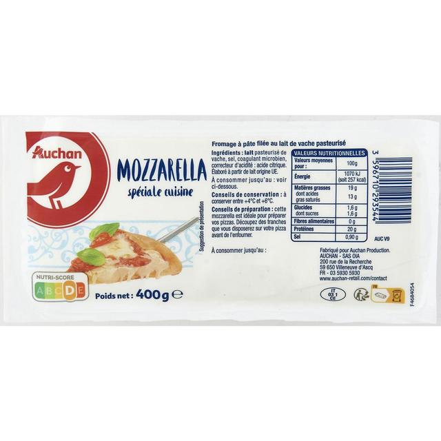 3596710293544 - Auchan - Mozzarella spéciale cuisine
