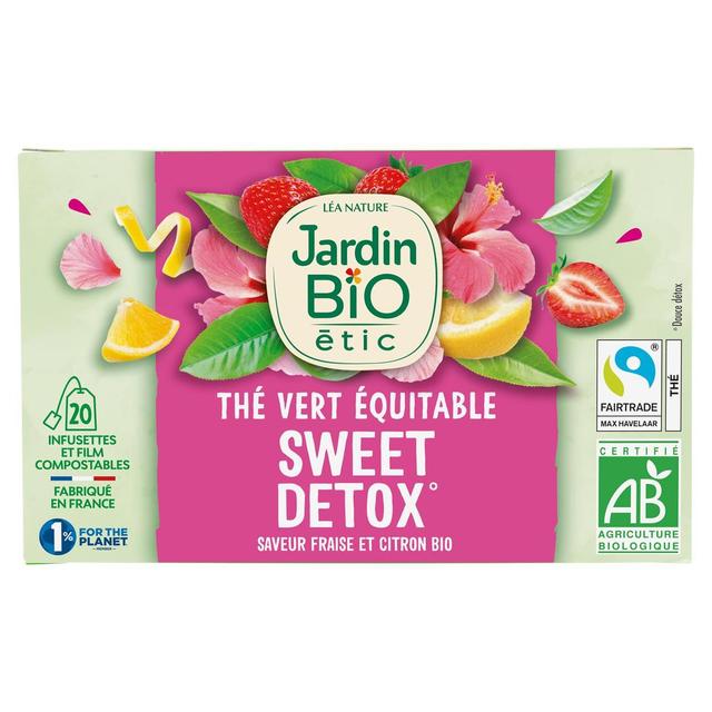 3456300014044 - Jardin Bio Etic - Thé Vert Sweet Detox Saveur fraise et citron Bio - 20 sachets