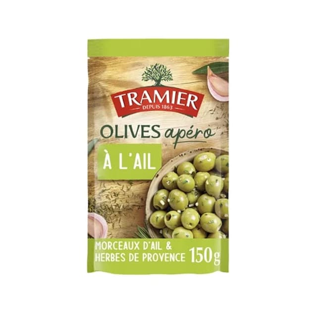 3017239005444 - Tramier - Olives vertes dénoyautées apéro à l'ail