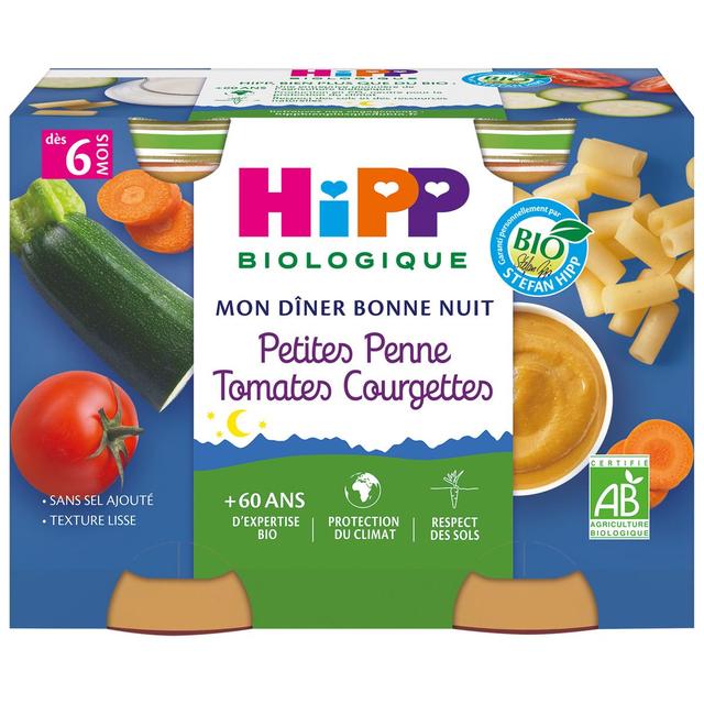 4062300088344 - Hipp - Mon Dîner Bonne Nuit - Petites Penne, Tomates, Courgettes Bio Pot Bébé Dès 6 mois