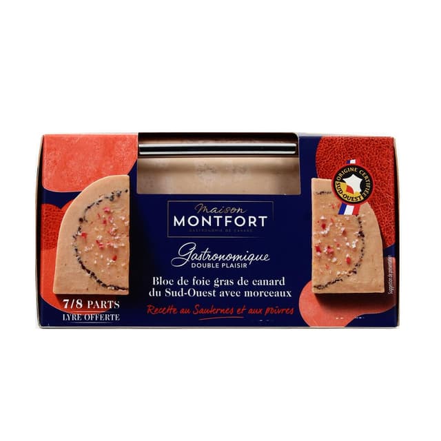 3104544078444 - Maison Montfort - Bloc de Foie Gras de Canard du Sud-Ouest avec Morceaux au Sauternes et Poivres Gastronomique