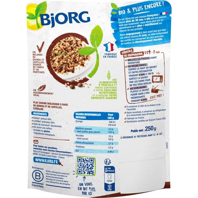 3229820188744 - Bjorg - Quinoa Lentilles Plat Cuisiné Bio