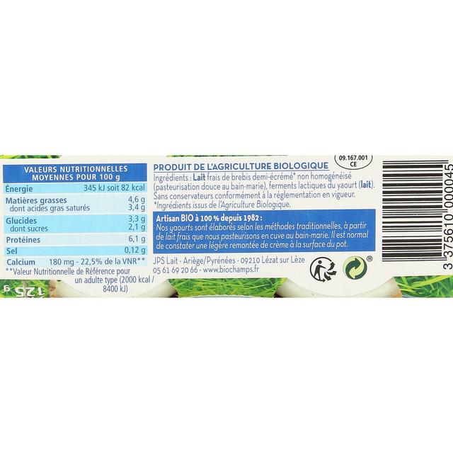 3375610000045 - Biochamps - Yaourt bio au lait de brebis nature