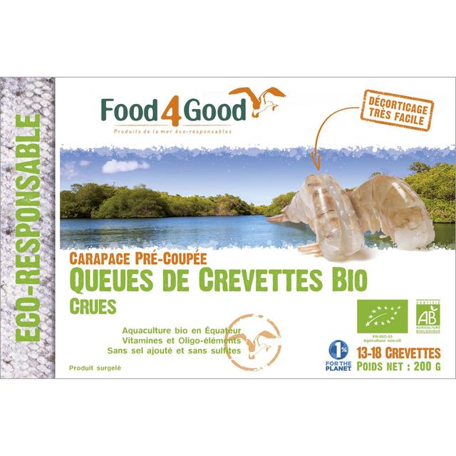 3426434000145 - Food4Good - Queues de crevettes crues Bio- Carapace pré-coupée- 13 à 18 pièces