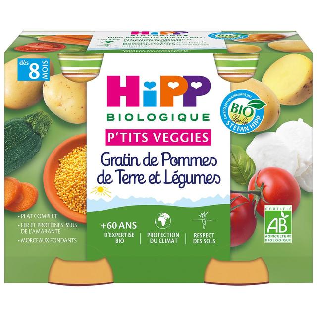 4062300381445 - Hipp - P'tits Veggies - Gratin de pomme de terre et Légumes Bio Pot Bébé Dès 8 mois