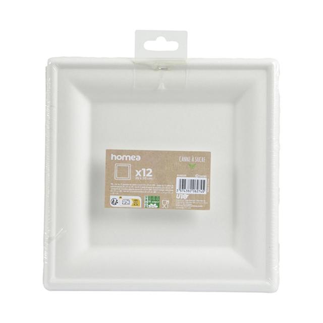 3574380062745 - Homea - Assiette carre en canne a sucre 20cm blanc