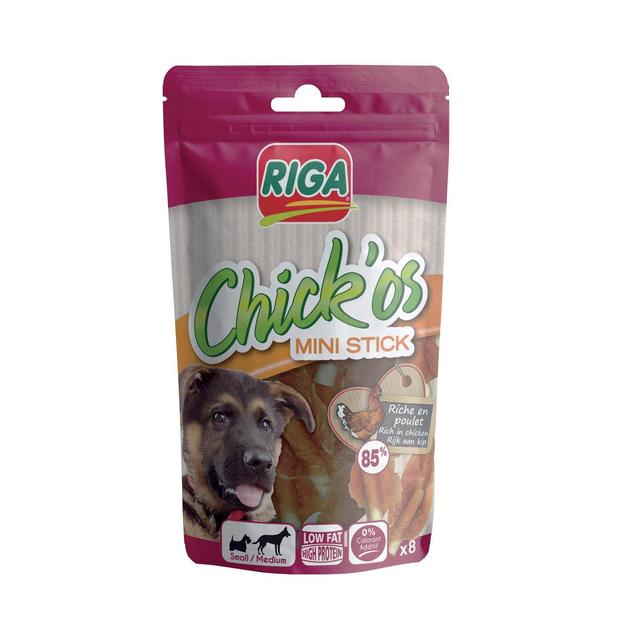 3166780045345 - Riga Chick'Os - Filets de Poulet et Mini Stick - Friandise Récompense pour chien petit et moyen x8