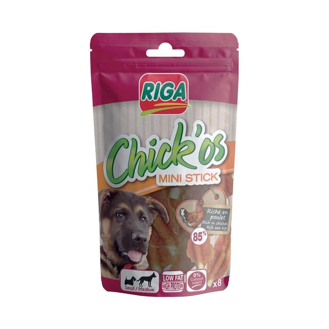 3166780045345 - Riga Chick'Os - Filets de Poulet et Mini Stick - Friandise Récompense pour chien petit et moyen x8