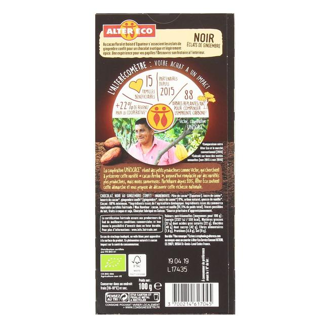 3700214617045 - Alter Eco - Commerce Equitable - Chocolat noir éclats de gingembre 60% Cacao Bio d'Equateur