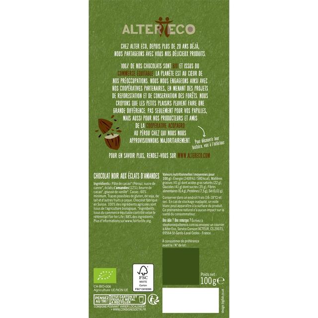 3700214610046 - Alter Eco - Commerce Equitable - Chocolat noir éclats d'amandes 60% Cacao bio du Pérou