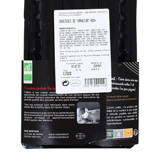 3507170901146 - Rostain - Saucisse de Francfort Bio Sans Nitrite Ajouté