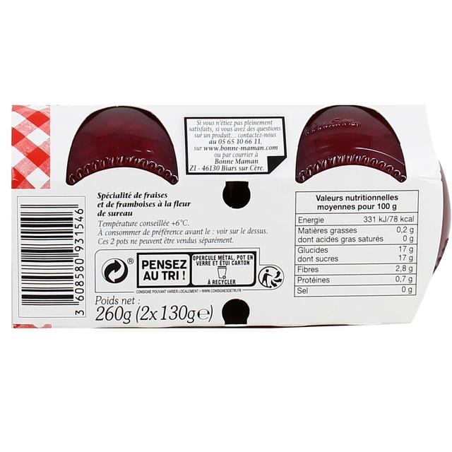3608580931546 - Bonne Maman - Compotée fraises et framboises fleur de sureau