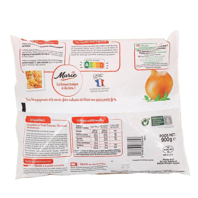 3248833083846 - Marie - Poulet basquaise et riz cuisiné aux tomates avec des oignons et une pointe de thym