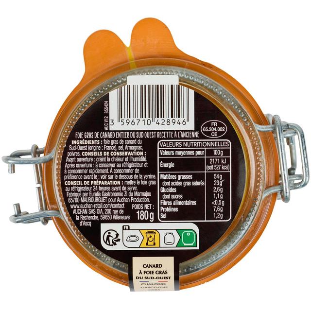 3596710428946 - Auchan Terroir - Foie Gras de Canard Entier IGP Sud Ouest