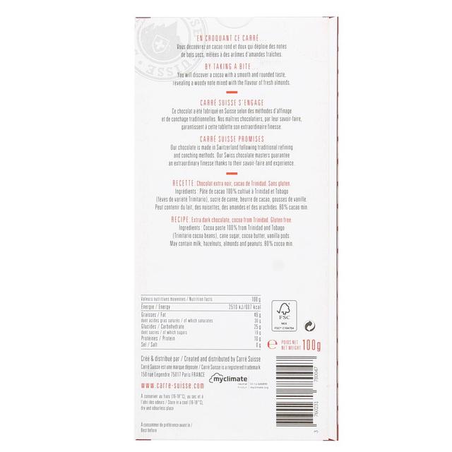 3760231780047 - Carré Suisse - Chocolat extra Noir 80% - Sélection de Trinidad- N°05