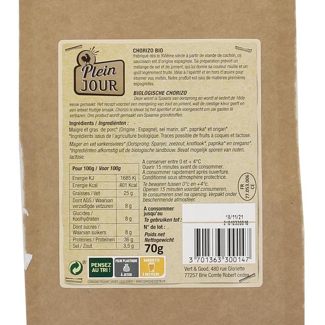 3701363300147 - Plein Jour - Chorizo Bio