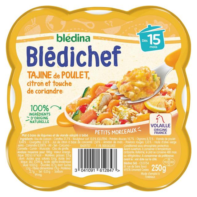 3041091612847 - Blédina - Blédi'chef - Tajine de Poulet, Citron et Touche de Coriandre Assiette Bébé dès 15 mois