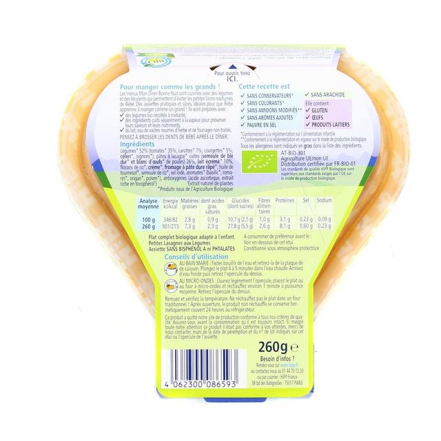2050000394447 - Hipp - Mon Dîner Bonne Nuit - Petites Lasagnes aux Légumes Bio Assiette Bébé Dès 18 mois