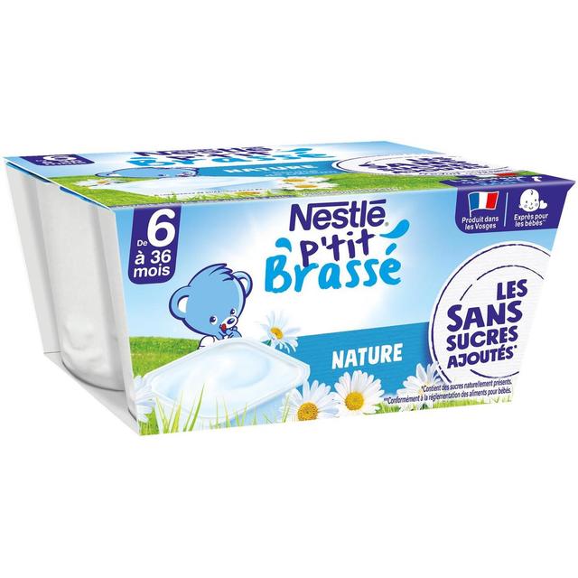 7613287936547 - Nestlé - P'tit Brassé - Dessert Lacté Nature Sans Sucres Ajoutés Coupelle Bébé Dès 6 mois