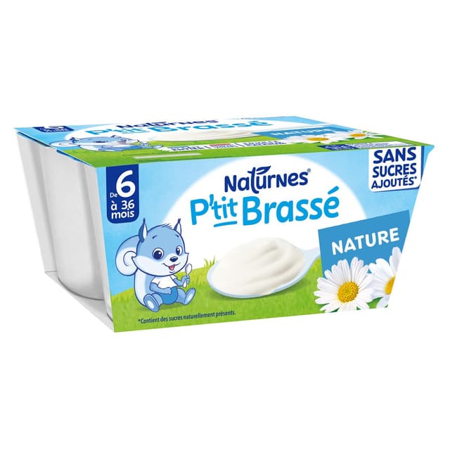 7613287936547 - Naturnes® - P'tit Brassé - Dessert Lacté Nature Sans Sucres Ajoutés Coupelle Bébé Dès 6 mois