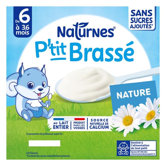 7613287936547 - Naturnes® - P'tit Brassé - Dessert Lacté Nature Sans Sucres Ajoutés Coupelle Bébé Dès 6 mois