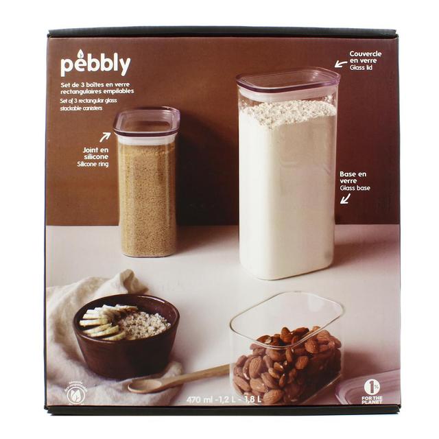 3760132816647 - Pebbly - Set de 3 boites rectangulaires hautes avec couvercle en verre (470/1200/1800 ml)
