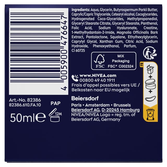 4005900476647 - Nivea - Crème Nuit Anti-rides Repulpant à l'Acide Hyaluronique et Acide Folique Cellular Expert Filler