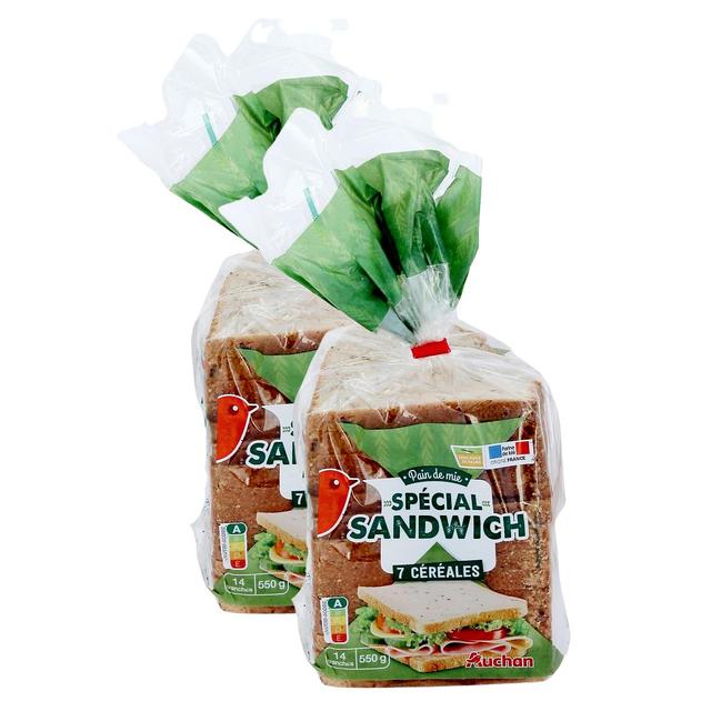 2050000410048 - Auchan - Pain de Mie 7 Céréales Grandes Tranches avec Croûte Spécial Sandwich