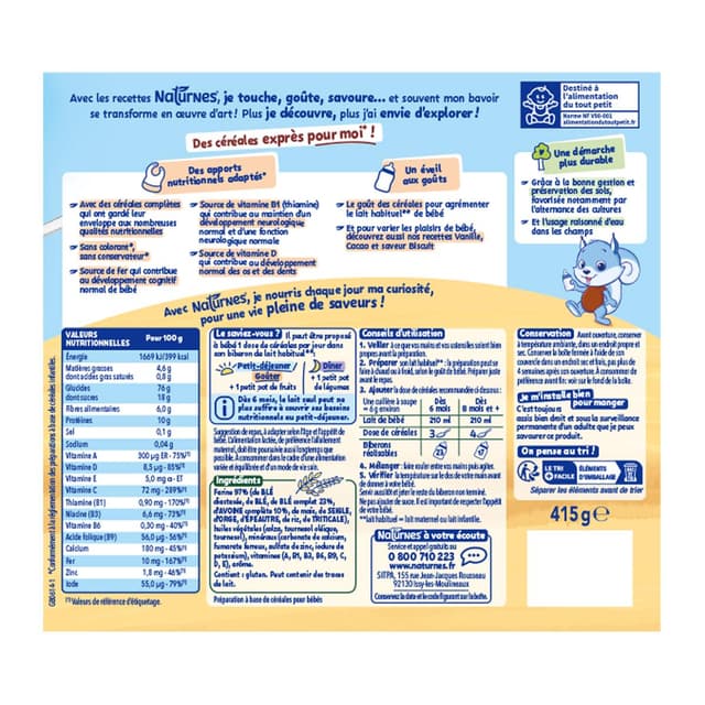 8445291051348 - Naturnes® - P'tite Céréale - 8 Céréales aux céréales complètes Bébé Dès 6 mois