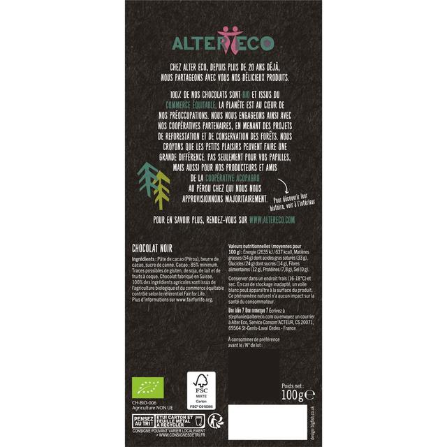 3700214611548 - Alter Eco - Commerce Equitable - Chocolat noir absolu 85% bio du Pérou
