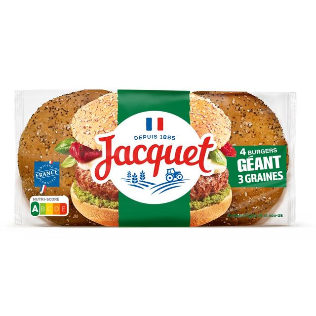 3029330801948 - Jacquet - Pain Burger Géant 3 Graines
