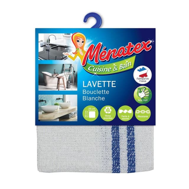 3061050002748 - Ménatex - Lavette bouclette Blanche Cuisine & Bain