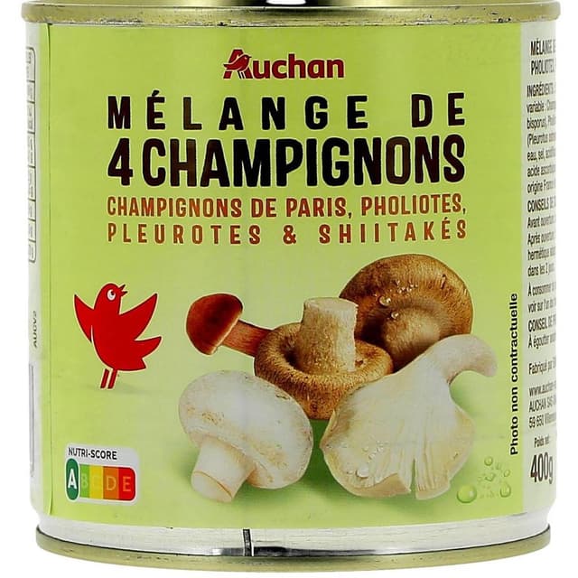 3596710415748 - Auchan - Mélange 4 Champignons- Champingons de Paris, pholiotes, pleurotes et shitakés