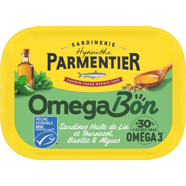 3019089046448 - Parmentier - Sardines à l'Huile de Lin et Tournesol Basilic et Algues MSC