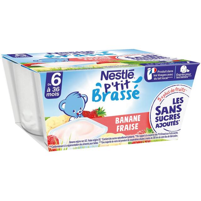 7613287937148 - Nestlé - P'tit Brassé - Dessert Lacté Banane Fraise Coupelle Bébé Dès 6 Mois