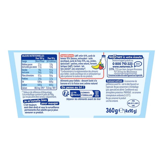 7613287937148 - Naturnes® - P'tit Brassé - Dessert Lacté Banane Fraise Coupelle Bébé Dès 6 Mois