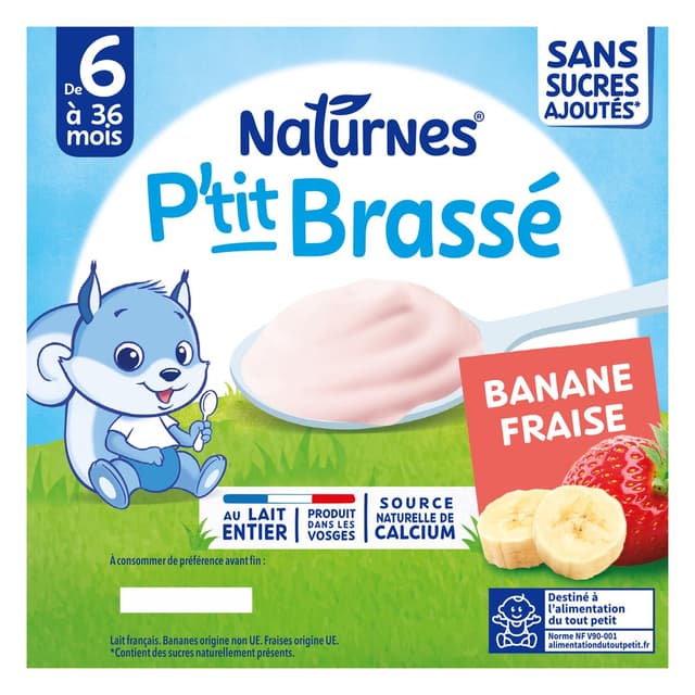 7613287937148 - Naturnes® - P'tit Brassé - Dessert Lacté Banane Fraise Coupelle Bébé Dès 6 Mois