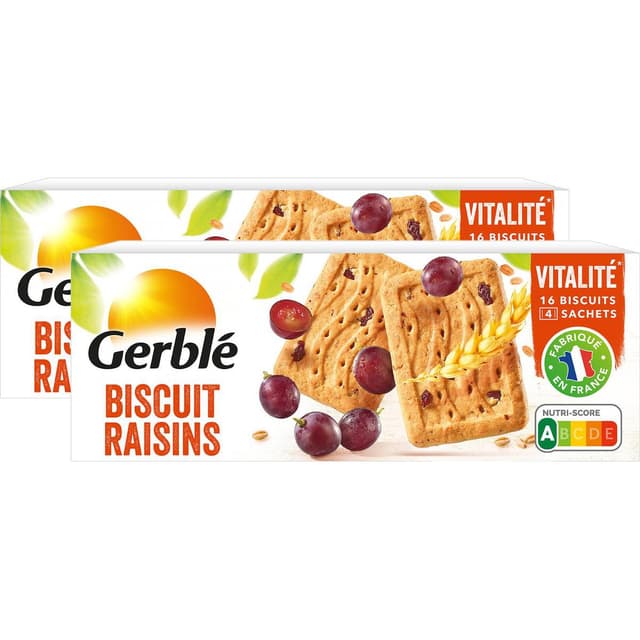 3175681851856 - Gerblé Vitalité - 16 Biscuits Raisins -43% de sucres en moins