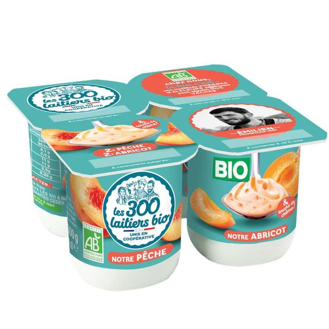 3523230046749 - Les 300 laitiers bio - Yaourts brassés Bio abricot et pêche