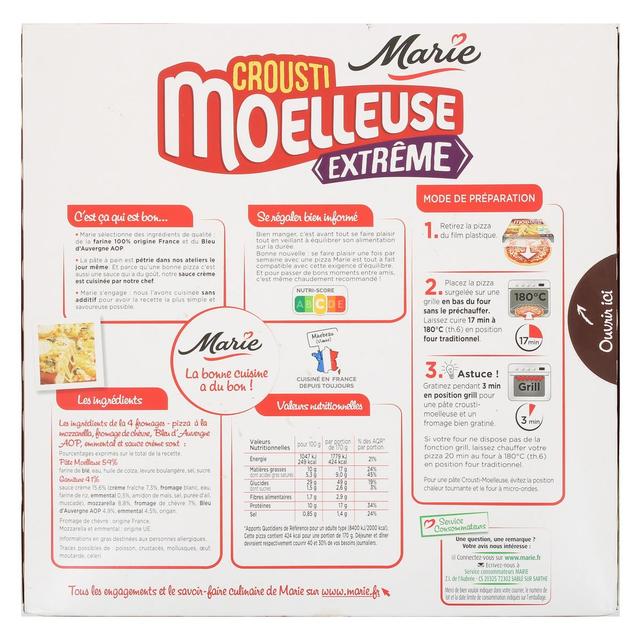 3248830719649 - Marie - Pizza 4 fromages Crousti'Moelleuse Extrême Mozzarella, Fromage de chèvre, Bleu, Emmental & crème