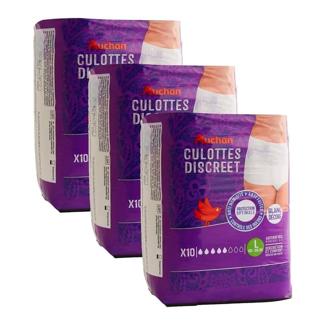 2050000415050 - Auchan - Culottes discreet blanc décoré taille L