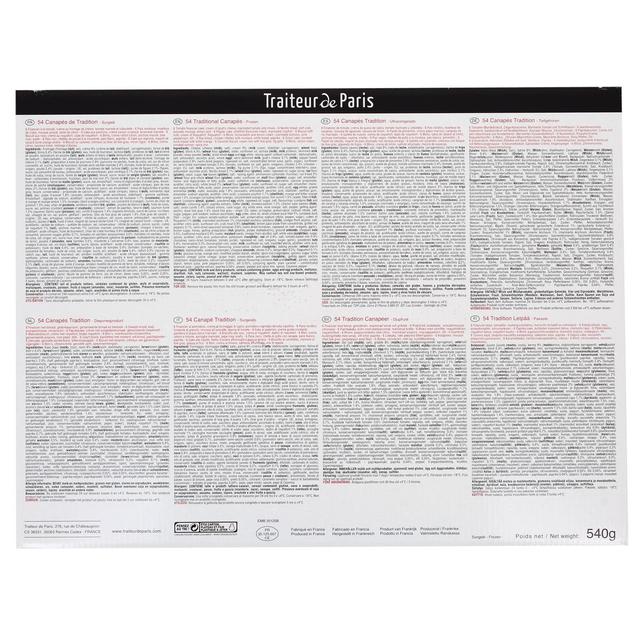 3700478515750 - Traiteur de Paris - 54 canapés salés de Tradition- 9 recettes colorées et panachées