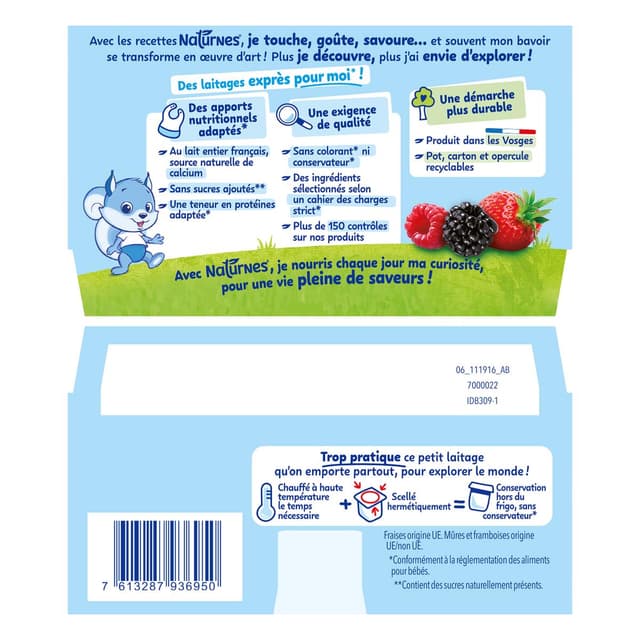7613287936950 - Naturnes® - P'tit Brassé - Dessert Lacté Fruits Rouges Coupelle Bébé Dès 6 Mois