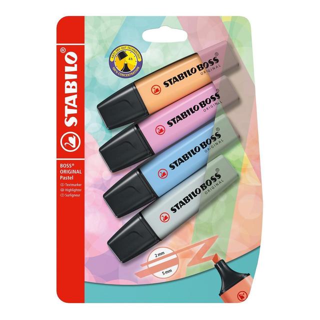 4006381567350 - Stabilo - Surligneurs pastels abricot, bleu, mauve et gris